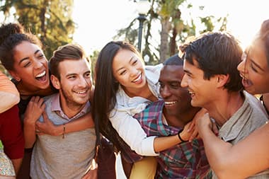 Group of friends without glasses having fun